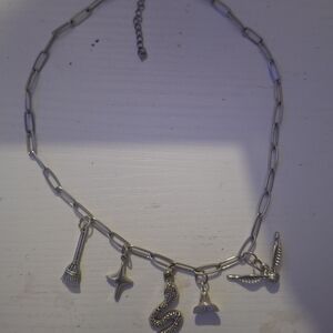 Silver Charm Chain Necklace And Bracelet